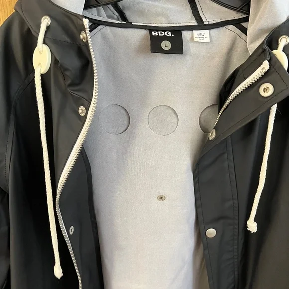Urban Outfitters BDG BLACK PVC RUBBERIZED hooded Raincoat Vinyl Waterproof sz L